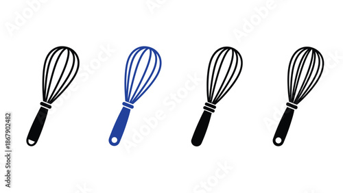 Set of black whisk icons for cooking and baking