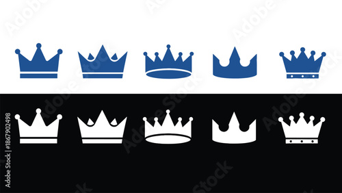 Royal crown logos and icons in blue and white