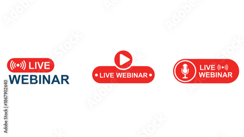 Live webinar banners with play button and microphone icons