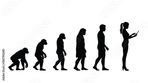 Human evolution from ape to modern woman with smartphone