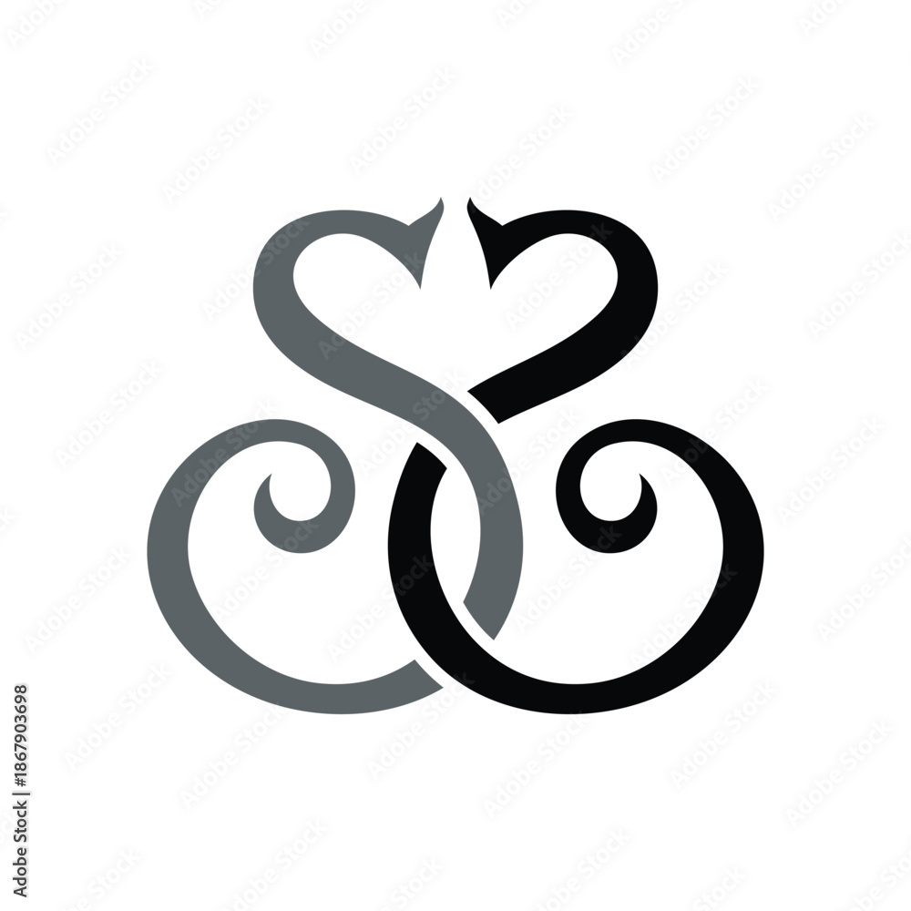 Fototapeta premium Elegant Intertwined Symmetrical Swirls SS Logo