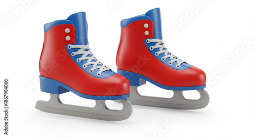 Vibrant red and blue ice skates with white laces on a clean white backdrop a sharp winter recreation visual. AI Generated