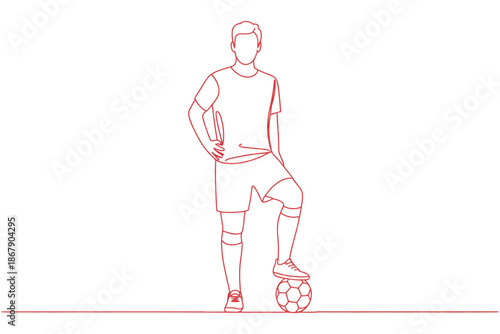 Line Drawing of Sporty Soccer Freestyler Man Practicing Ball Juggling with Heel, Showing Football Skills, Street Soccer Tricks, Athletic Training, and Sports Performance Vector Illustration.
