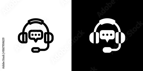 Support service icon with flat Black White Background. Vector illustration.