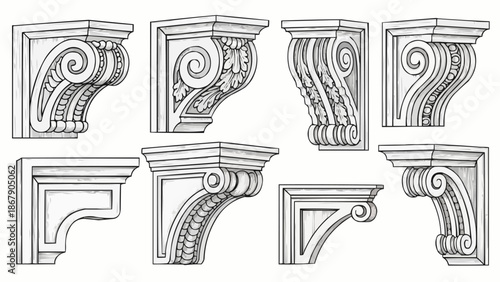 Collection of Architectural Corbel Designs with Ornate Details.