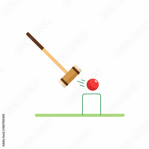 Cricket Bat Hitting Red Ball.