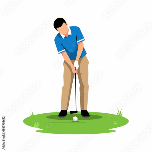 Golfer Taking Shot on Green Surface.
