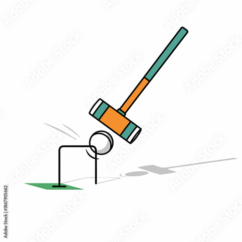 Hammer Hitting Golf Ball on Tee.