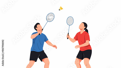Man and Woman Playing Badminton Together.