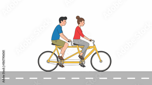 Man and Woman Riding Tandem Bicycle.
