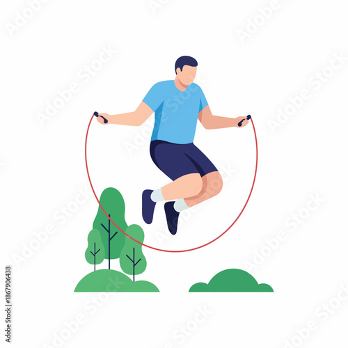 Man Jumping with Jump Rope Exercise.