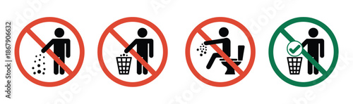 Keep Clean Sign Vector Illustration, Indicating Proper Disposal of Rubbish, Waste, and Garbage in Bin, Do Not Throw Trash in Toilet, Throw Out Trash Icon for Public Awareness.