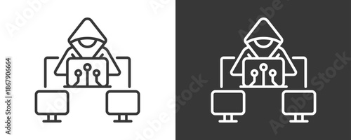 Cyber Attack Icon Set Vector Collection Isolated In Black And White
