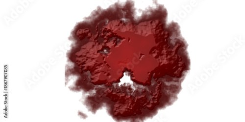 Abstract Deep Red Smoke Burst Texture on White Background, Topographic Island Style Illustration