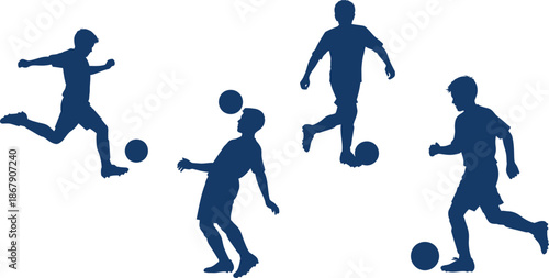 Four soccer players in dynamic poses a captivating silhouette on transparent background