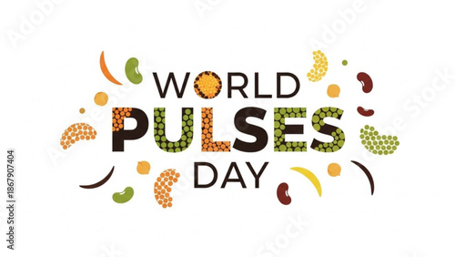 World pulses day logo with colorful beans and legumes on white background for food and nutrition campaigns with health and vegetarian and eating