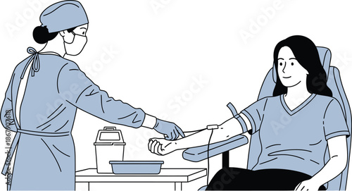 Medical professional drawing blood from a patient healthcare scene on transparent background silhouette