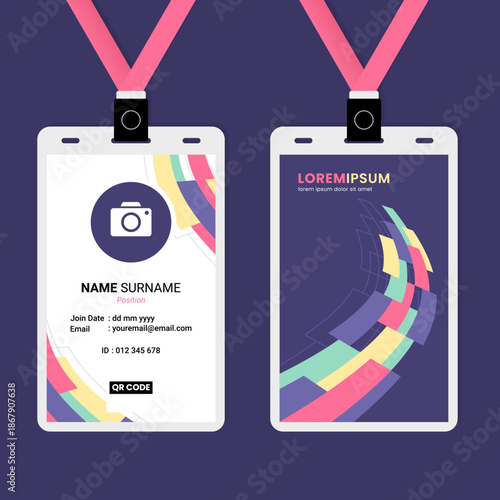 Modern Vertical ID Card Template with Colorful Abstract Geometric Shapes for Corporate Identity