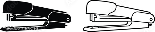 Two black staple gun illustrations different views on transparent background silhouette