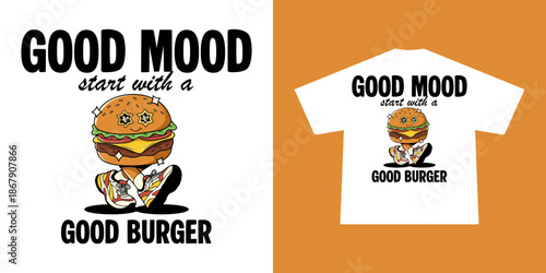 cartoon character of burger Graphic Design for T shirt Street Wear and Urban Style