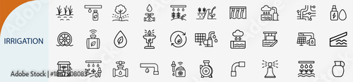 irrigation icon set, smart water management and agricultural system vector illustration