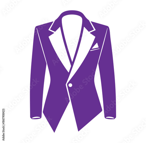 Vector illustration of a purple tuxedo jacket with white lapels and a pocket square