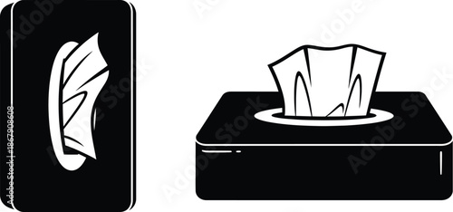 Black smartphone and tissue box icon simple design on transparent background silhouette