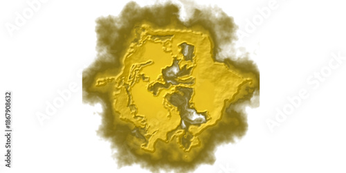 Abstract Bright Golden Yellow Smoke Burst Texture, Topographic Island Map Illustration