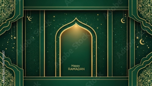 Elegant Islamic Ramadan Background with Golden Arch and Lanterns