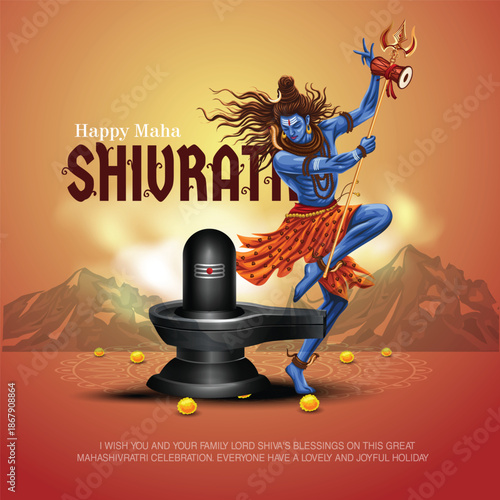 happy maha Shivratri with shiv ling, a Hindu festival celebrated of lord shiva night, english calligraphy. abstract vector illustration design