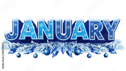 Decorative January Typography with Frosted Winter Elements
