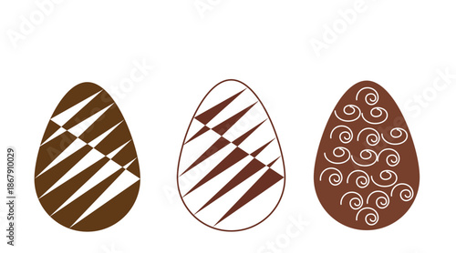 Three Decorative Chocolate Easter Eggs with Unique Patterns