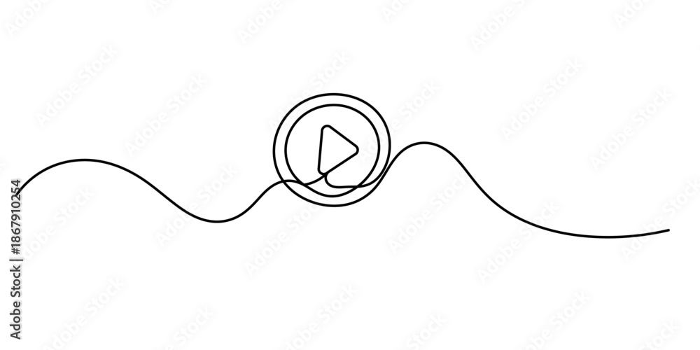 Obraz premium Play, multimedia sign line continuous drawing vector. One line Play, multimedia vector background. Play, multimedia icon. Continuous outline of Play, multimedia. Linear Plays design.