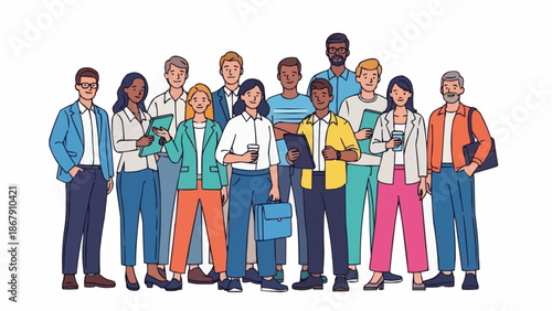 Diverse group of people standing together in a line.