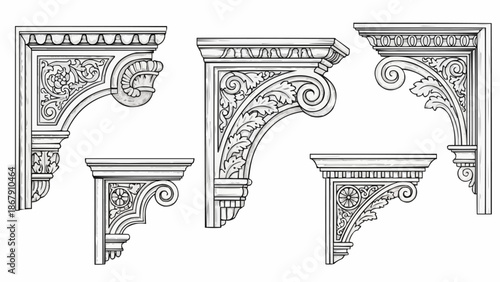 Ornate Architectural Brackets Decorative Elements Collection.