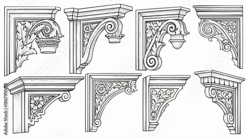 Collection of Ornate Architectural Corbels and Brackets.