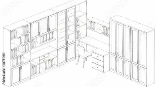Modern Office Furniture Set with Desk and Shelving Unit.