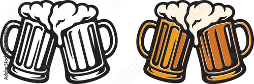 Beer mugs toasting silhouette vector design for celebration, party, cheers, pub, Oktoberfest and drink-themed decoration