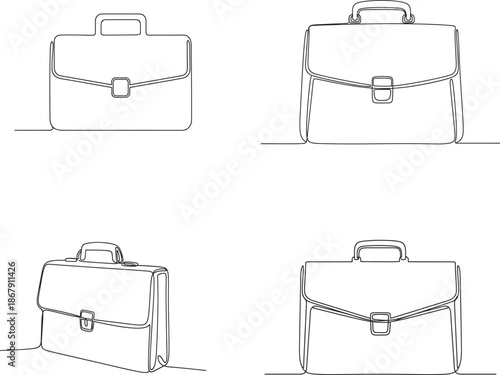 Continuous one line drawing of a classic briefcase with a handle and clasp