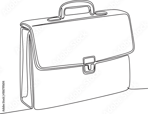 A simple line drawing of a classic briefcase with a handle and clasp