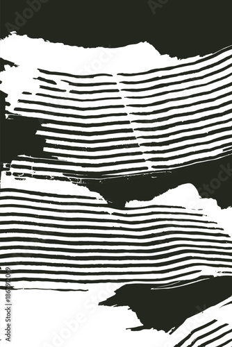 High-contrast abstract Japanese-style pattern with bold black and white hand-drawn horizontal brush lines. Distressed, textured aesthetic reminiscent of traditional ink wash art.