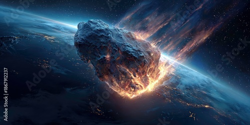 Dramatic view of an asteroid impacting the Earth.