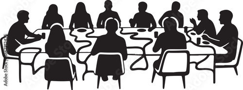 Silhouette of people sitting at a round table meeting
