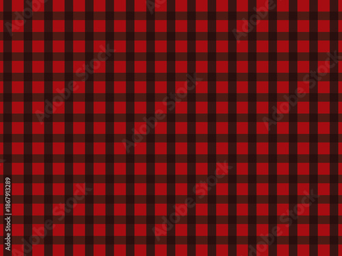 Seamless red and black checkered plaid pattern with small square grid. Classic gingham textile background with cozy and rustic feel, suitable for fashion, apparel, wrapping paper, wallpaper, packaging