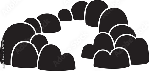 Black clouds in a circular formation on white background