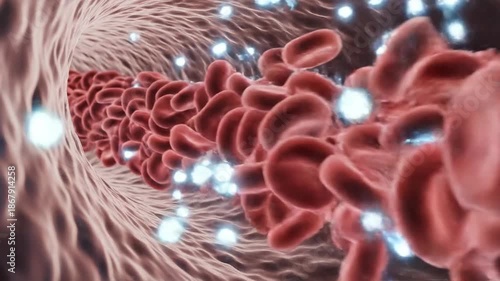 Red Blood Cells Flowing Through a Vein in the Human Body.
