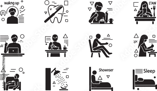 Daily Routine Icons for Healthy Habits and Wellness