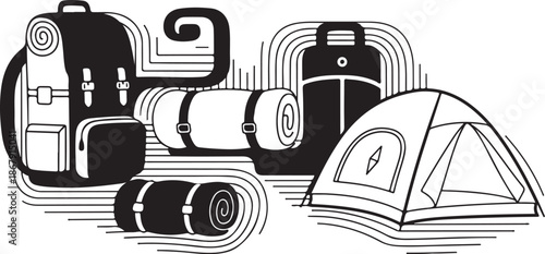 Camping gear and equipment for outdoor adventure travel