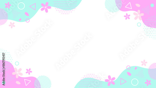 春 桜 幾何学模様フレーム 16:9サイズ ベクター ピンク ブルー