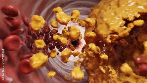 Atherosclerosis and Blood Clot Formation in Artery, Medical Animation.